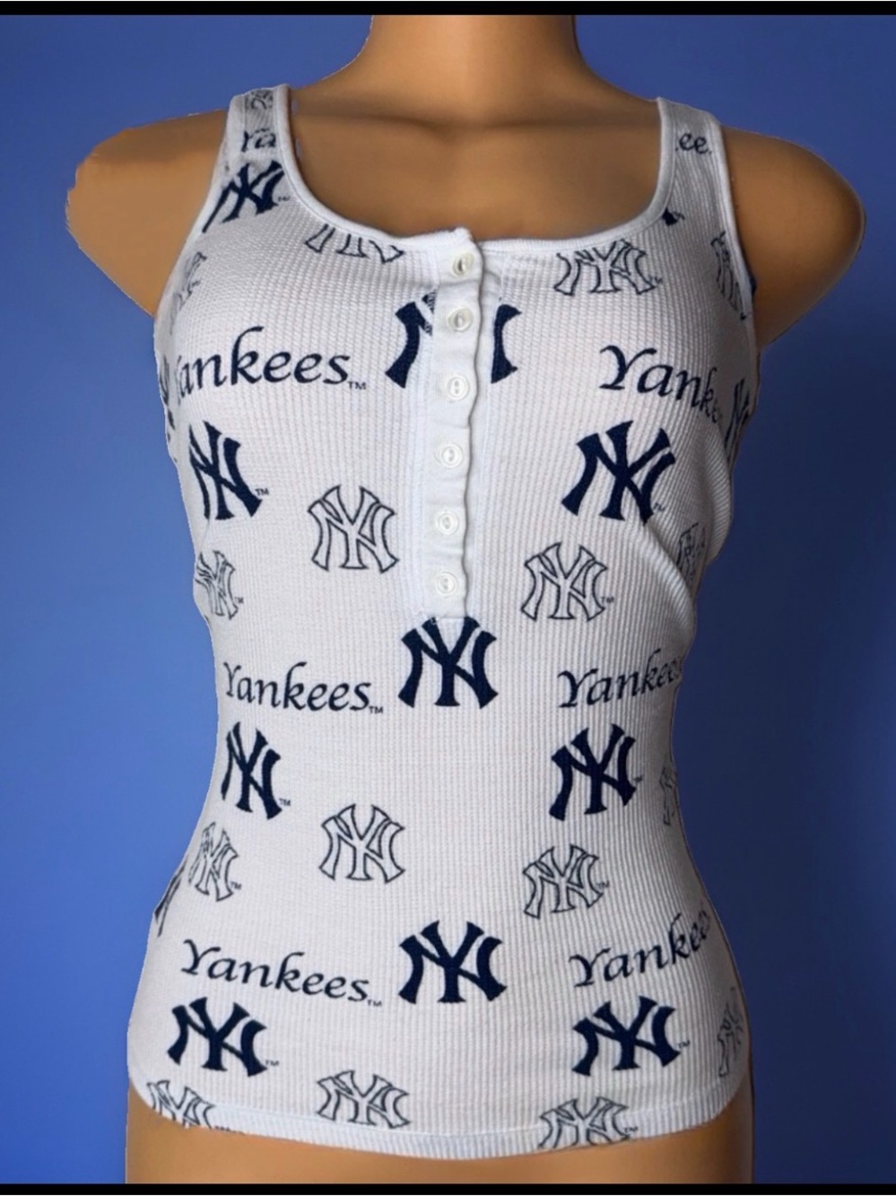 White Ribbed Henley Tank Top - Picture 2 of 4